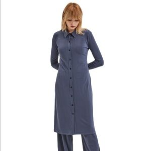 Lattelier Fitted Rib Knit Long Sleeve Dress Blue Gray Medium